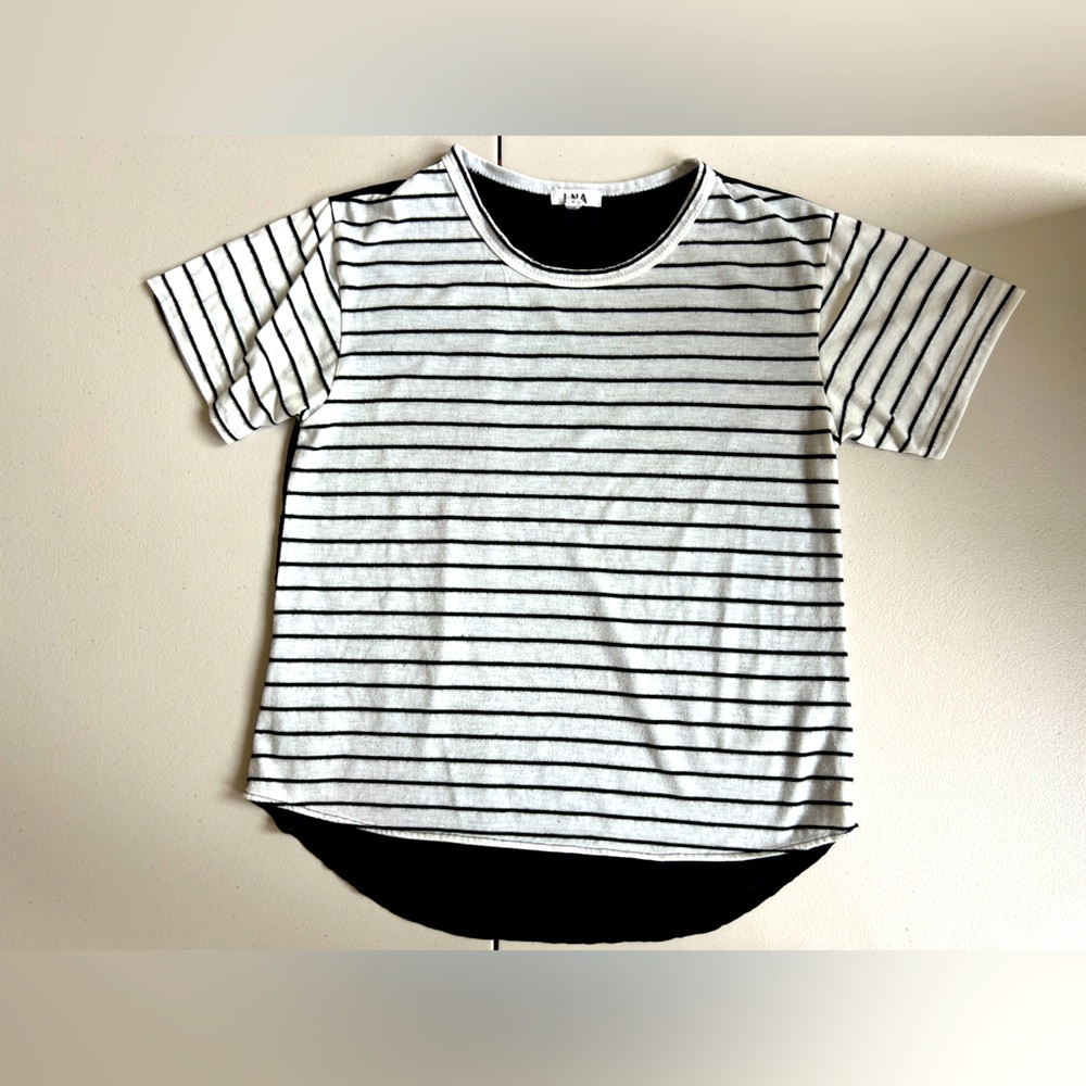 LNA white tee with black stripes